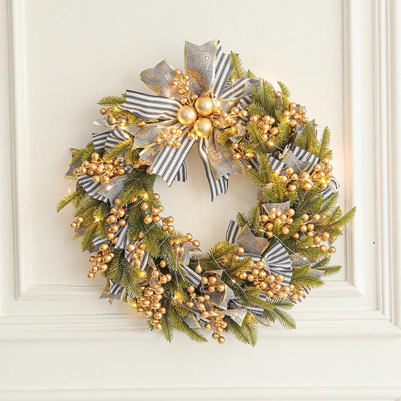 50CM Christmas Wreath with Bow and Vine Ornaments for Door Decoration