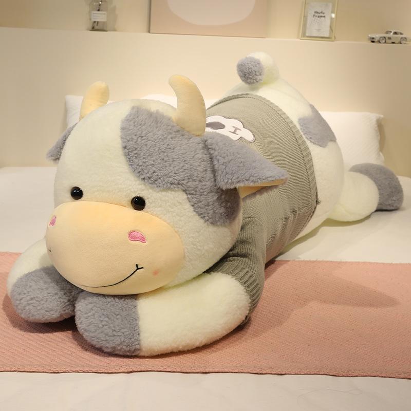 

Свитер лежащая корова подушка-игрушка плюшевая игрушка кукла большая кукла-корова девочка спящая успокаивающая кукла 90cm（1kg）