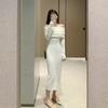Temperament Muse Fan Gentle Wind White Shoulder Knitted Dress High Sense Women's Autumn and Winter New