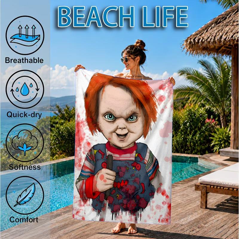 Chucky's Halloween Horror Beach Towel, Microfiber Beach Towel, Perfect For Pool, Beach, Travel, Home Decor Beach Party Fan gifts