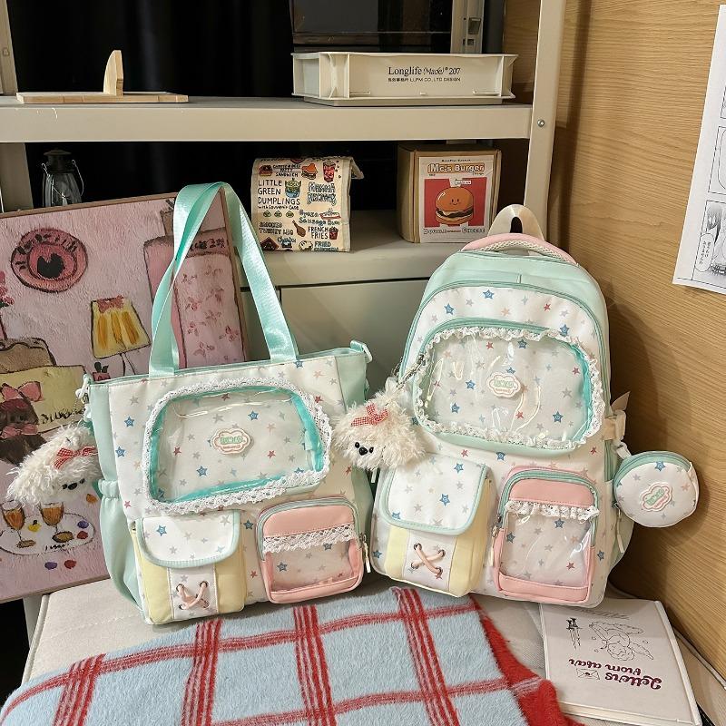 Spring new color contrasting two-piece backpack for primary and secondary school students, high-value dopamine make-up bag for high school students