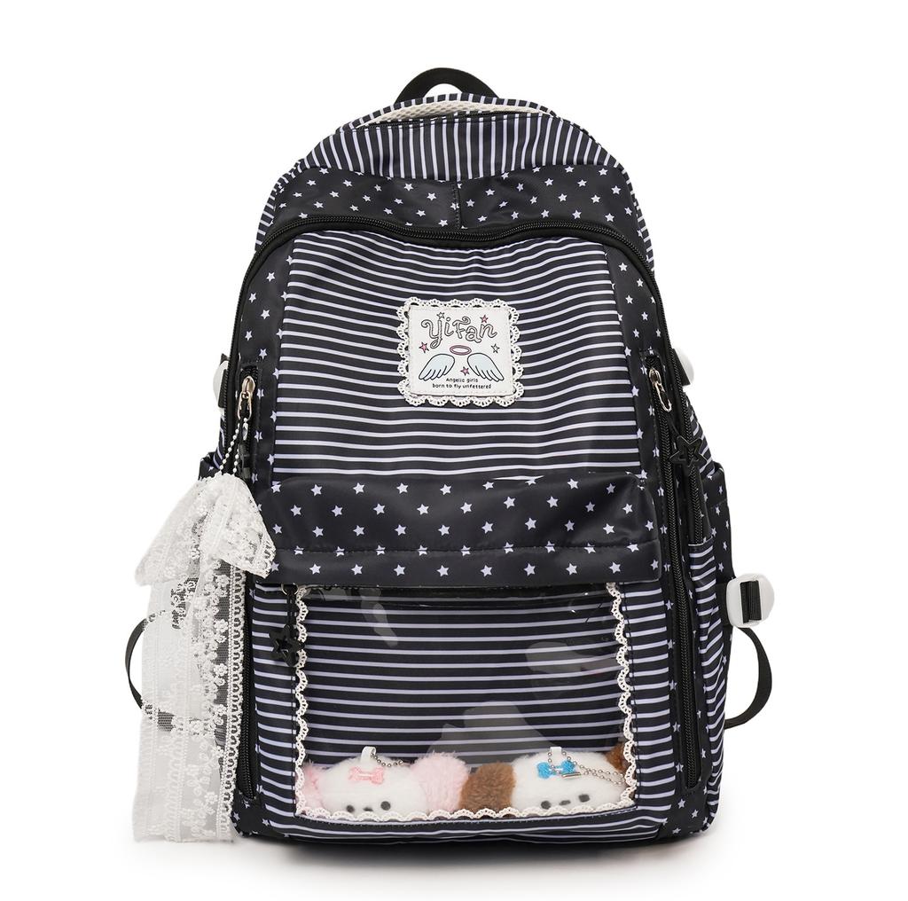 Schoolbag new sweet striped backpack schoolgirl class polka dot schoolbag leisure travel lace bow backpack