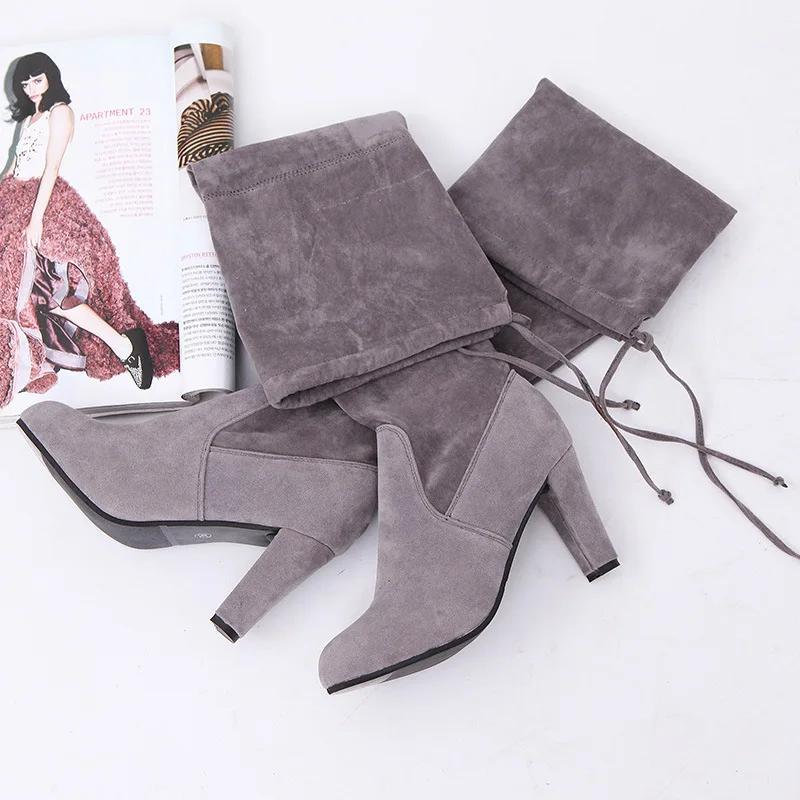 Botas Mujer Invierno In Over The Knee Women Boots Stretch Fabrics High Heel Slip On Shoes Pointed Toe Long Botte Femme
