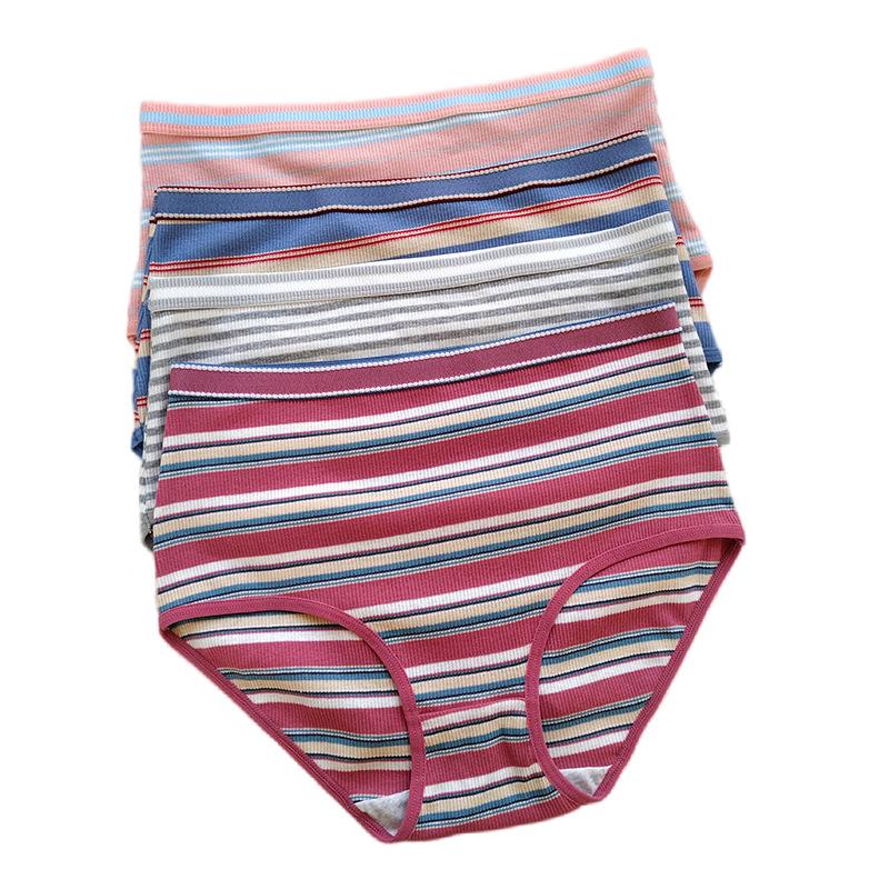 Soft and Breathable High Quality Comfort Large Size Ladies Panties Threaded Cotton Triangle Panties High Waist Panties Pure Cotton Female Sexy Briefs