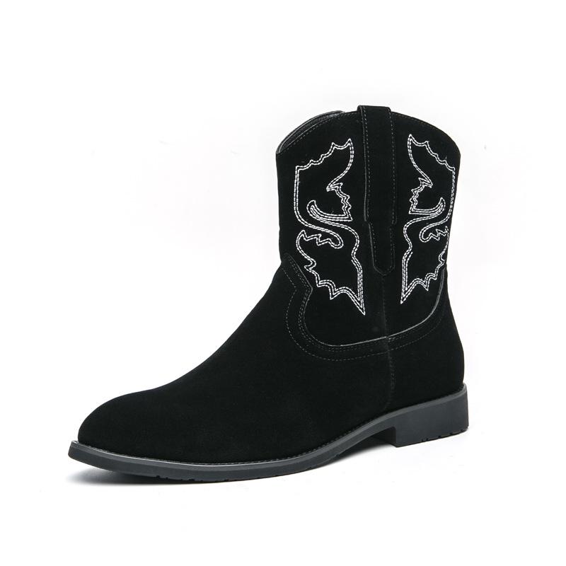 Men s Retro Embroidery Matte Leather High-Top Boots - Autumn/Winter Pointed Toe, Chunky Heel, Large Size Western Style 41