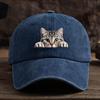 Adjustable Retro Washed Baseball Cap Strap with Cute Cat Print Curved Brim for Sun Protection for Outdoor Travel