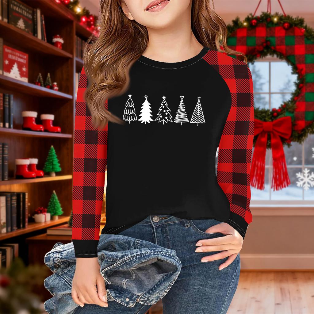 Girls Long Sleeve Christmas Day T Shirts Kids Fall Tops Crewneck Basic Tees 5-14Y