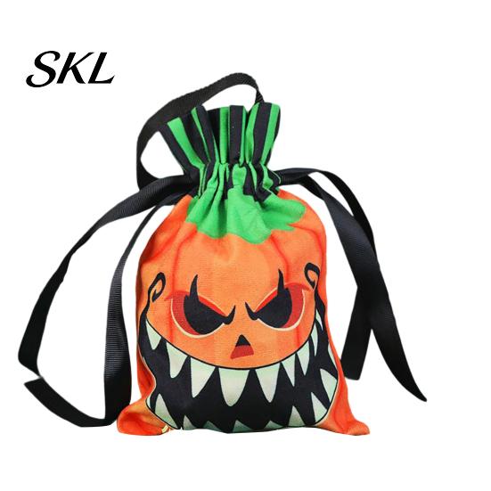 Trick Or Treat Bag Halloween Pumpkin Ghost Tote Bag, or Candy with Party Favor Double Side Print, Sturdy Reusable Gift for Kids Sided Print