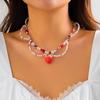 Imitation Pearl Crystal Strawberry Necklace for Women, European and American New Style, Trendy, Sweet, Cute, Soft Girl Style, Clavicle Chain Accessory