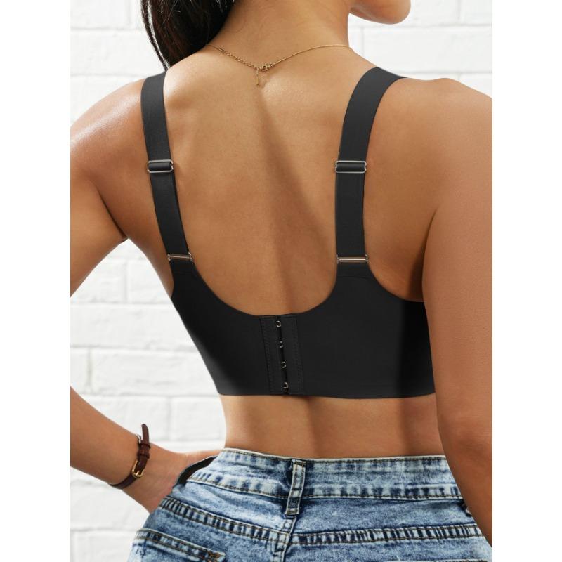 Women's Cross Strap Push Up Wireless Seamless Minimizer Bra with Back Closure Comfort Everyday Bra Set