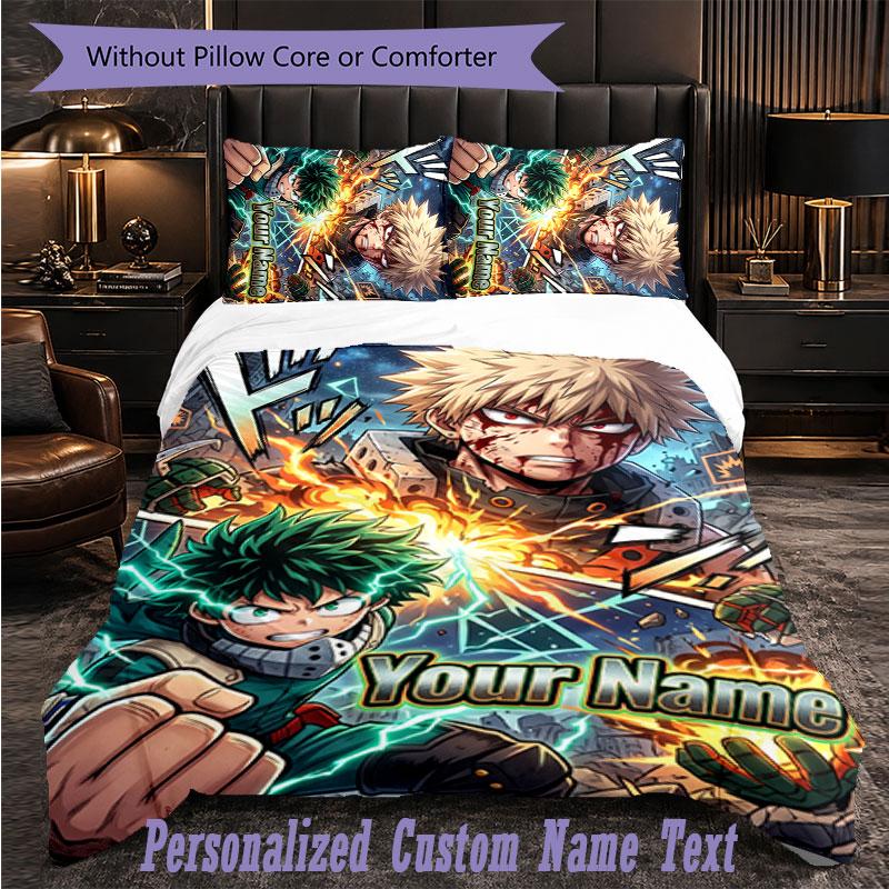Personalized 3Pcs Bedding SetMy Hero Academia Custom Text Duvet Cover Pillowcase Set Bedroom Gift
