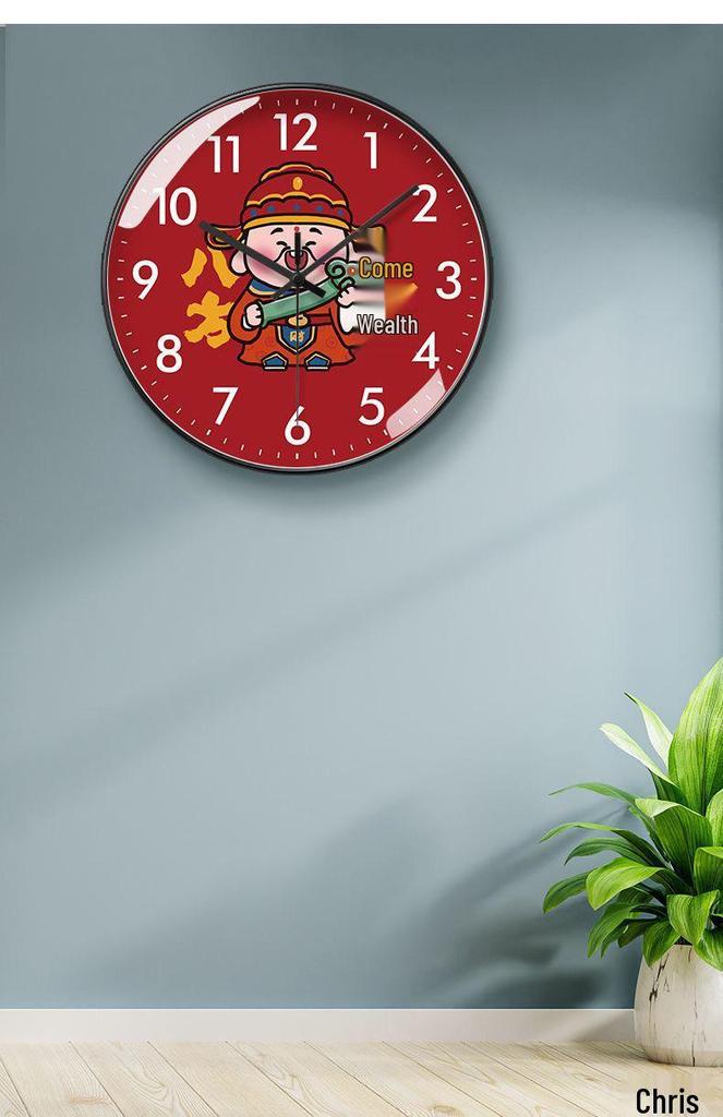 God of Wealth Luxury Silent Wall Clock - New Chinese Style for Living Room