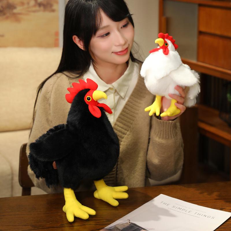 20/35/50cm Simulation Cock Chick Doll Plush Toy Stuffed Black White Farmland Animal Soft Plushie Birthday Gift