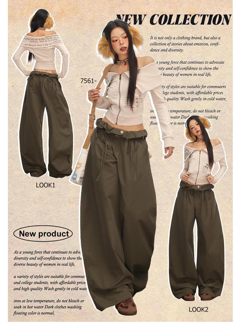 American Floral Balloon Pants - Women's Elastic Waist, Loose, Tie-Up, Slimming, Wide-Leg Design for Autumn & Winter