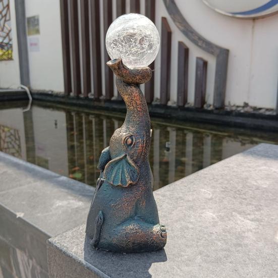 Yousheng Solar Elephant Lamp Garden Elephant Statue with LED Light Outdoor Elephant Figurine with Lighted Ball for Courtyard Patio Balcony Decor