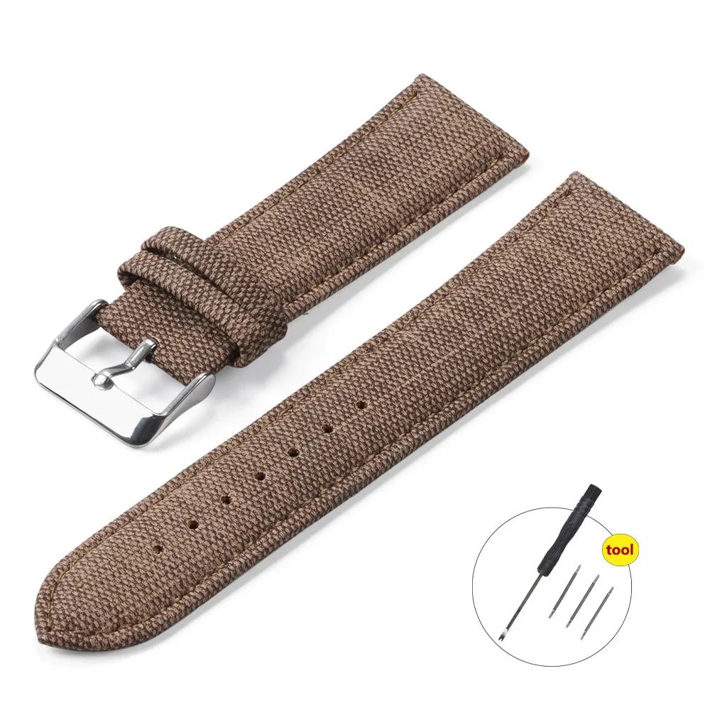 

12/14/16/18/20/22 мм Нейлоновый ремешок для часов с джинсовым узором для Huawei Gt2/3, винтажный ремешок для часов для мужчин и женщин, аксессуары 2mm темно-коричневого