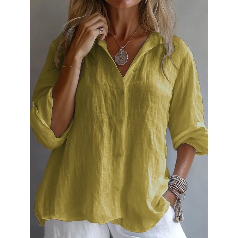 IHUASU Women's Fashion Casual Solid Color Print Long Sleeve V Neck Blouses & Shirts International design