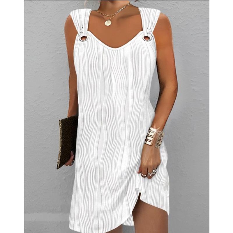 BITCED Moda feminina verão primavera cor sólida estampa sem mangas com decote em v vestidos casuais