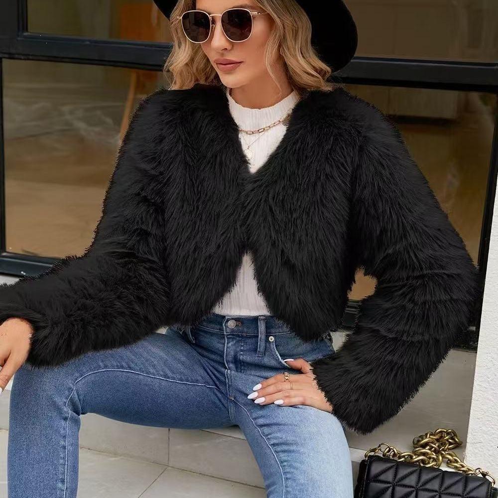 Autumn and winter women's clothing artificial fur jacket European and American street style short cardigan plush top spot