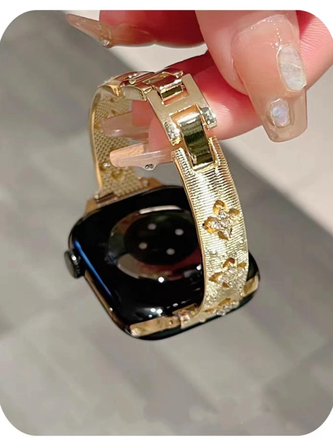 

Nice Bling Elegant Metal bracelet link For Apple Watch band Women Series 11/8/7/6/10/9 40mm 41mm 38mm 42mm 44mm 45mm 46mm Strap S10 S11 46MM золотий