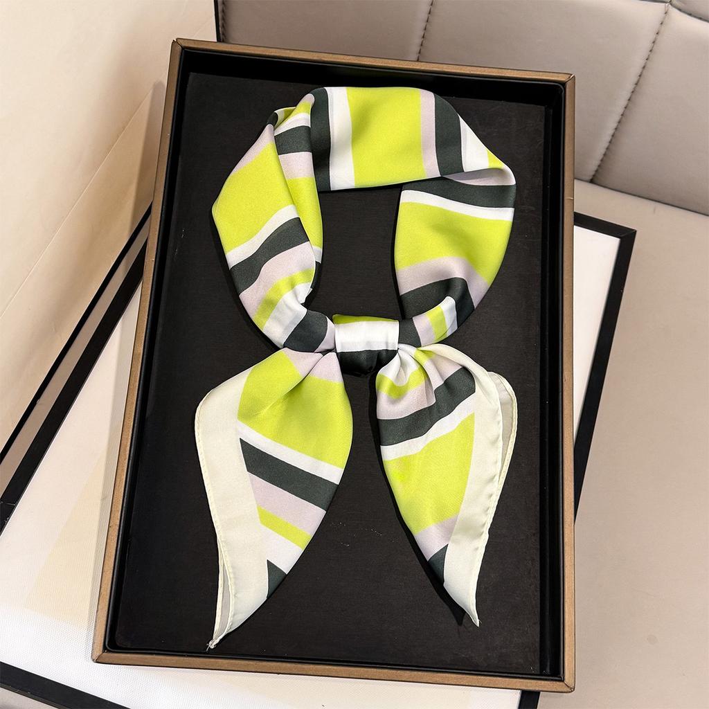 Spring women's sunscreen silk scarf travel outer shawl new high-end scarf geometric stripe printing square scarf