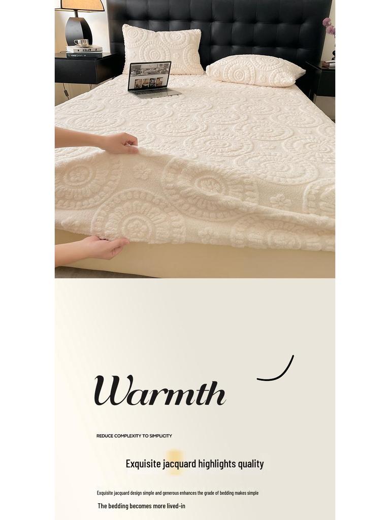 G5Z2025 Winter Warm Plush Non-Slip Taffeta Fitted Bed Sheet - Single/Double Size