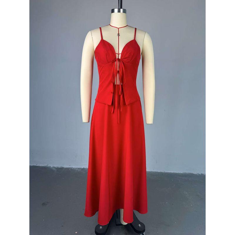 

Western Style New Fashion Sexy Cami Skirt sets Sexy Vest and Skirt Set Red XXL