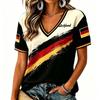 Women's V Neck Short Sleeve T Shirt Soccer Themed Graphic Print Germany Football Inspired Casual Tee for Everyday Wear