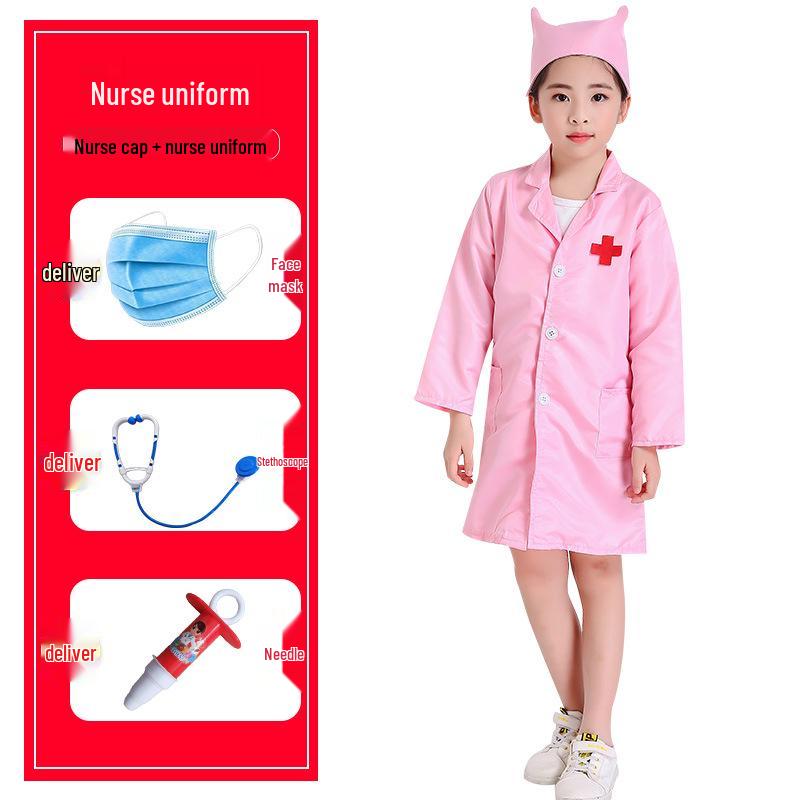 Children's Long Sleeve White Lab Coat Costume for Doctor or Nurse Role Play