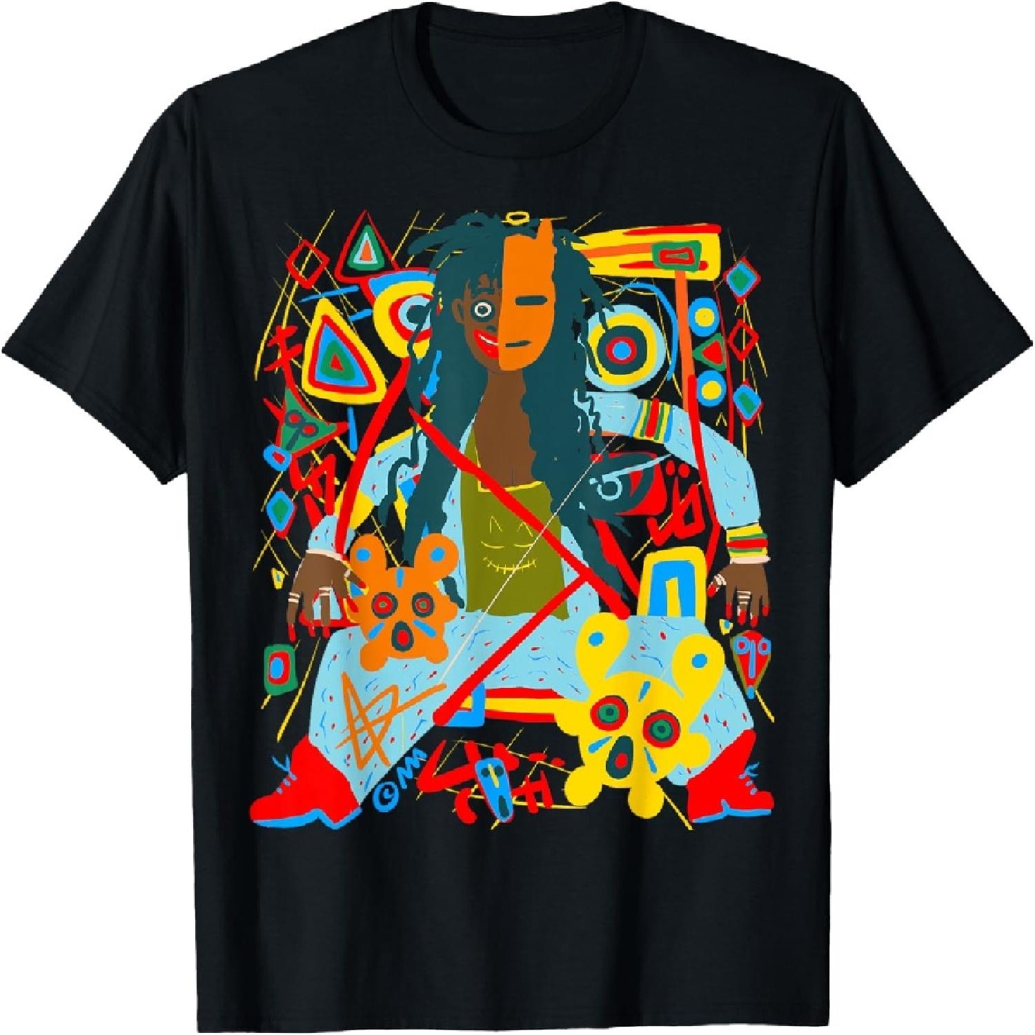 African Graffiti Outsider Art Abstract Black Woman Graphic T-Shirt XXXXXL разноцветный