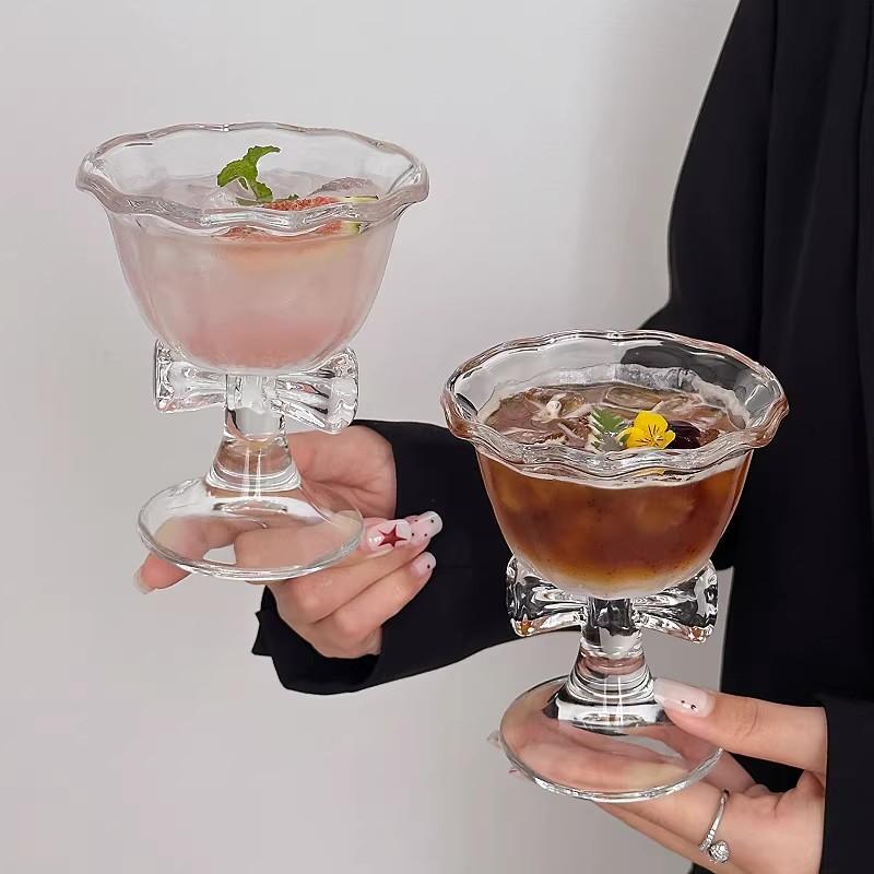 Modern Cartoon Bow Glass Water Cup with Stripes Perfect for Drink Lovers