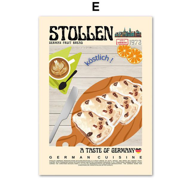 Mat Pierogi Paella Pizza Stollen Taco Dolma Posters och tryck Väggkonst Canvasmålning Nordisk köksdekoration