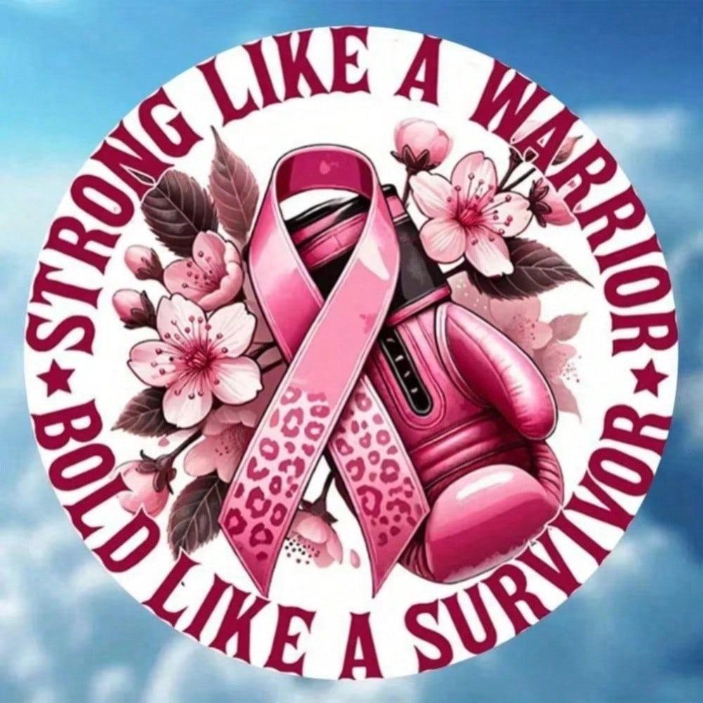 Strong Breast Cancer Awareness Metal Sign Pink Ribbon Boxing Glove Design Meaningful Wall Decor Home Bar Bedroom Man Cave