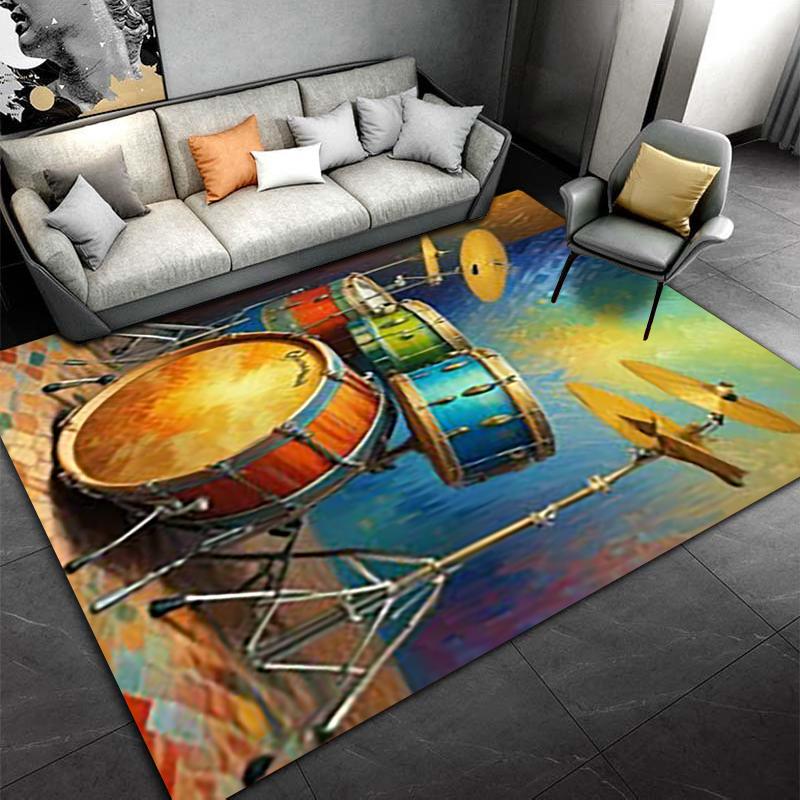 Colorful Drum Set Pattern Area Rug for Living Room and Bedroom Decor. Suitable for Use As an Anti-slip for Living Room Bedroom Sofas