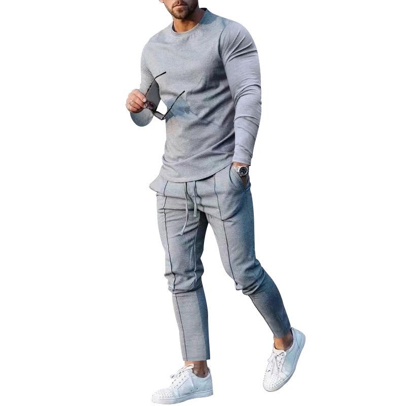 Men's European Style Two-Piece Suit: Fall 2022 Round Neck Long Sleeve T-Shirt & Trousers Casual Set