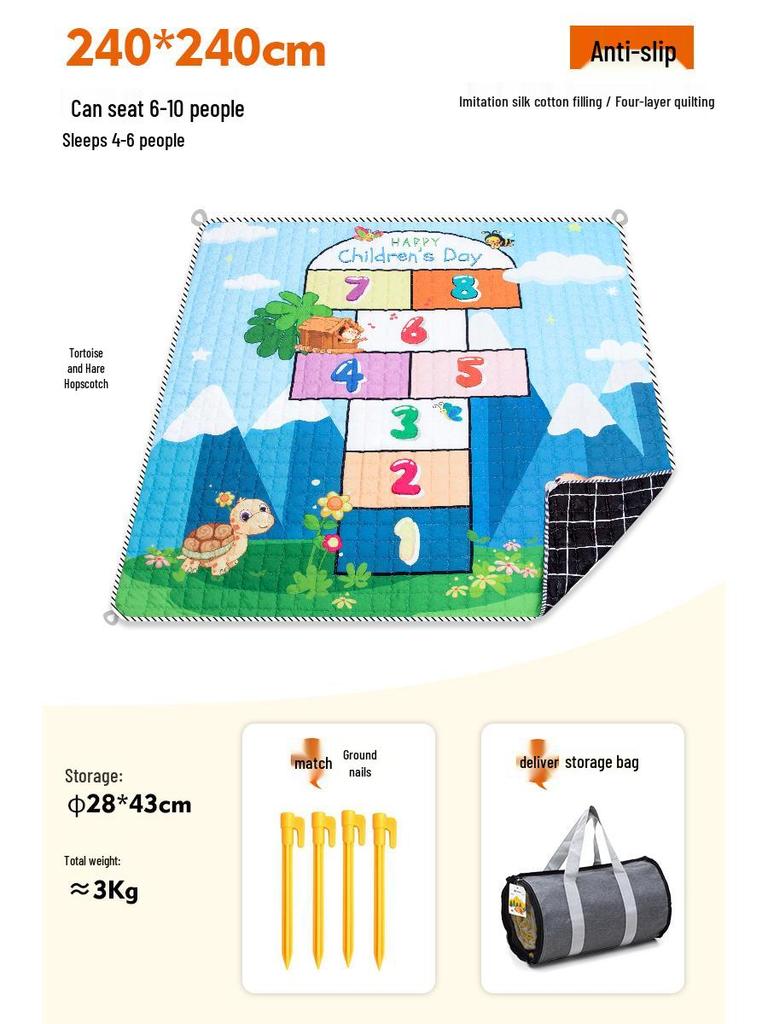 Moisture-Proof Picnic & Camping Mat: Thick, Waterproof, Machine-Washable Tent Ground Cover (240×240, 2.4M)