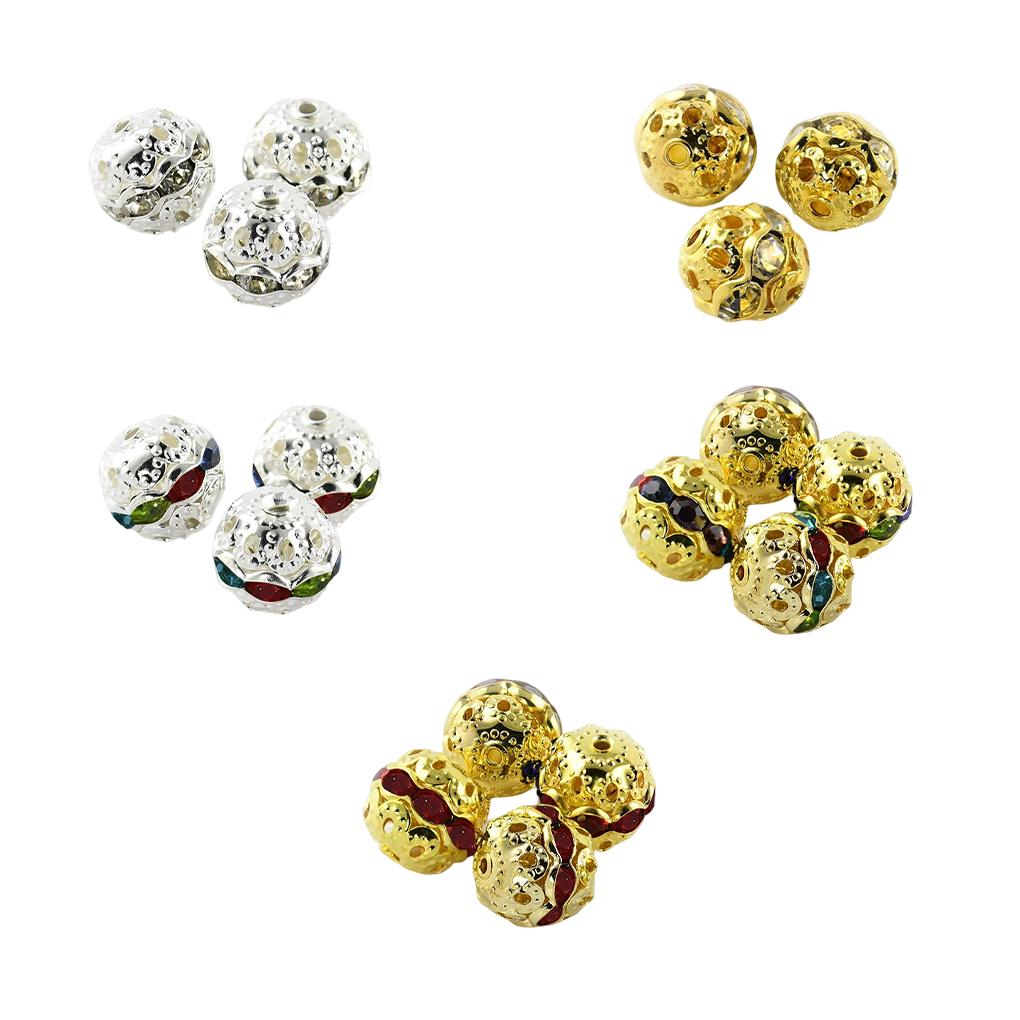 100 Pieces Rhinestone Beads with Holes Polishing Metal Round Ball Bead Popular Accessories Jewelry Supplies Making Parts