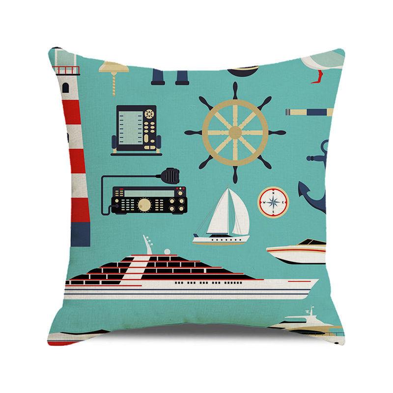 Watercolor Maritime-themed Logo Digital Printing Short Plush Pillow Covers for Car Sofa Office Cushion Cover Home Goods