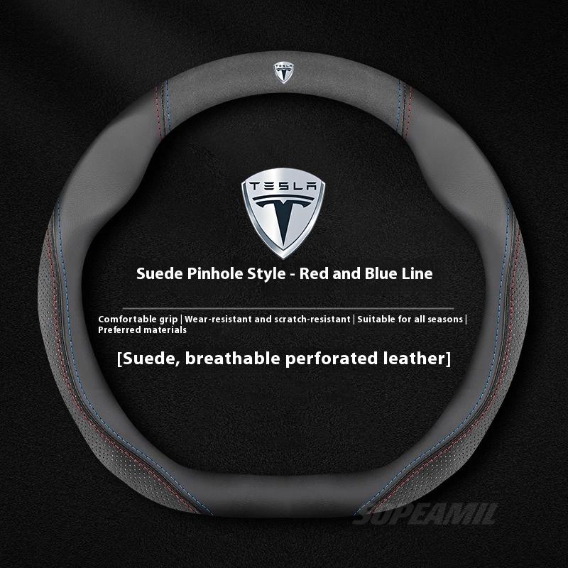 Tesla Model 3 Model Y Model S Model X Roadster Suede Leather Anti-slip Sports Style Car Steering Wheel Cover Auto Accessories