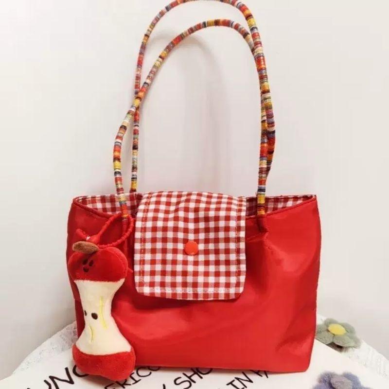 

Bai Tiya Cute Bag Red Shoulder Portable Storgage Bag 2025 New Commuter Casual Tote Bag All-Matching Red separate bag