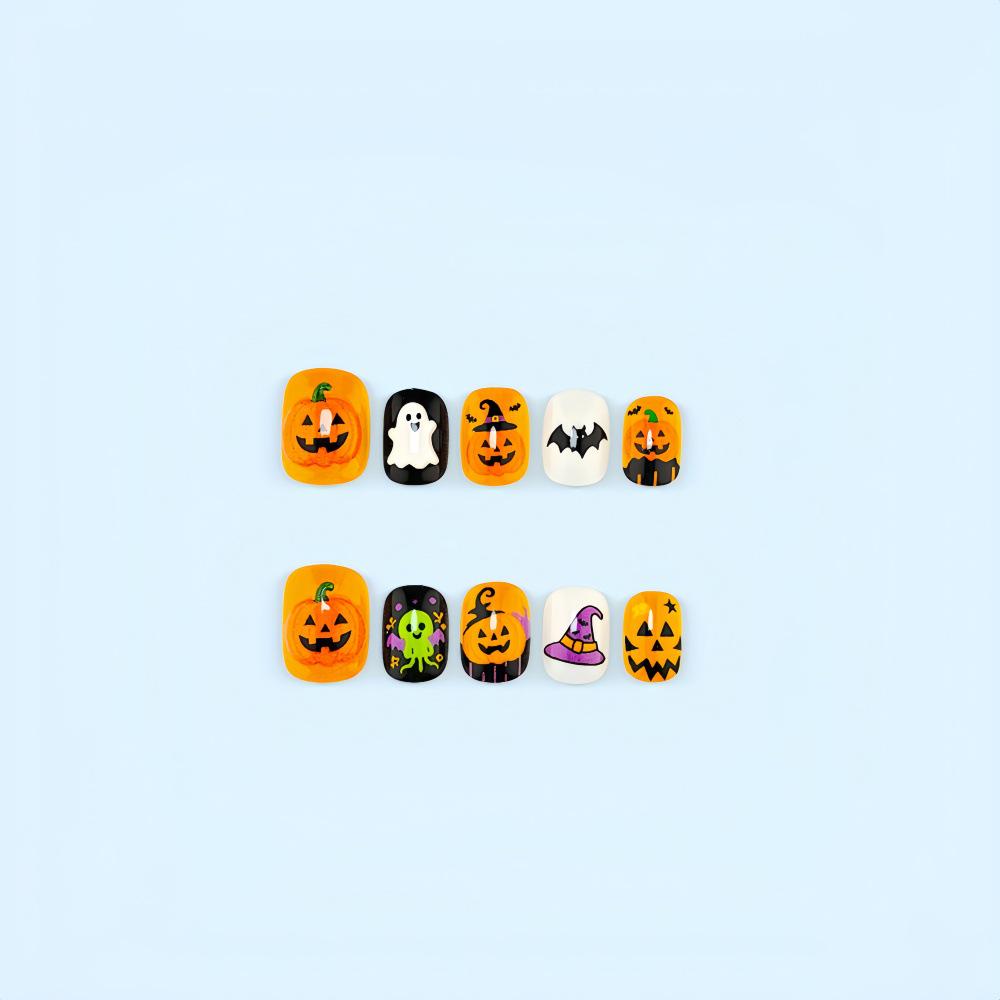 Child's Halloween Nail Art: Cute Pumpkin Ghost & Bat Wizard Designs