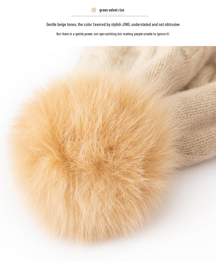 Women's 100% Cashmere Pom-Pom Hat - Three-Strand Winter Knit, Versatile Cable, Warm Ear Protection
