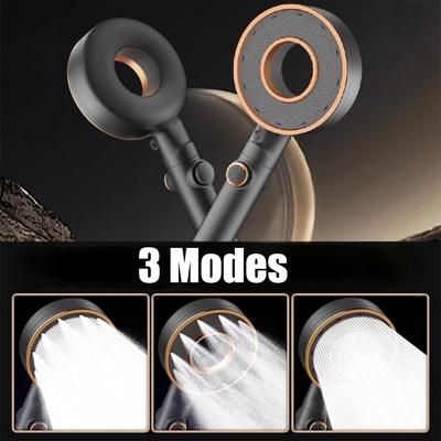 1PC Ring Highpressure Shower Head 3 Modes Large Flow Massage Water Saving ABS Handheld Showerheads with OneKey Stop Water