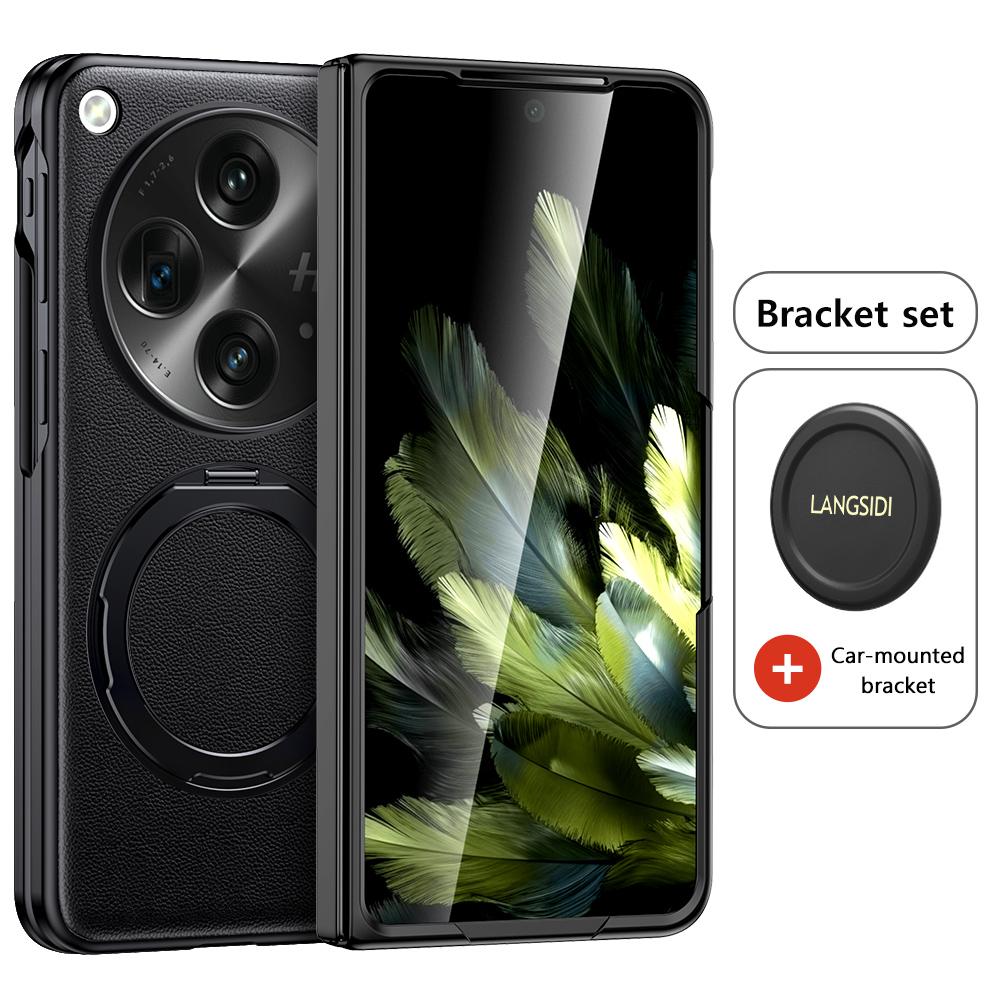 LANGSIDI Pouzdro na telefon z pravé kůže pro Oneplus Open 360° otočný stojánek prsten magnetický držák kryt pro OPPO Find N3