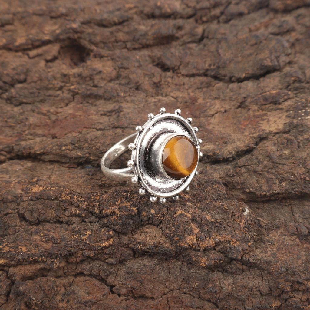 Yellow Tiger Eye Gemstone Statement Sisters Day Unique Boho Ring Sterling Silver RR-49-25