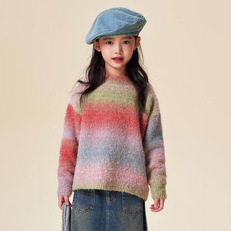 Huatiencai Girls  Gradient Striped Mohair Blend Knit Sweater 140