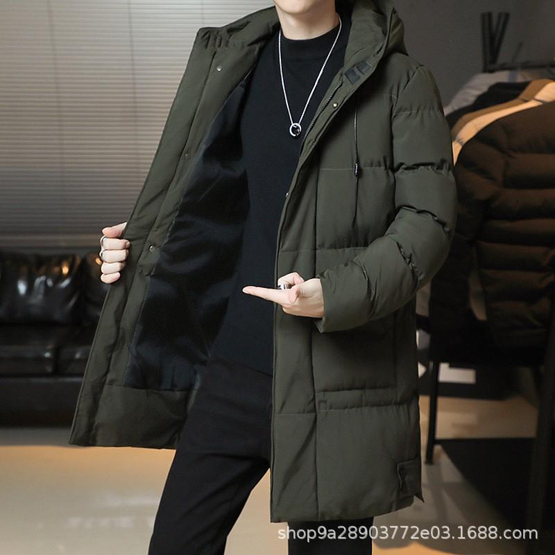 Mens Mid-Length Hooded Cotton Puffer Jacket Winter Warm Loose Fit Casual Coat Black Gray Green