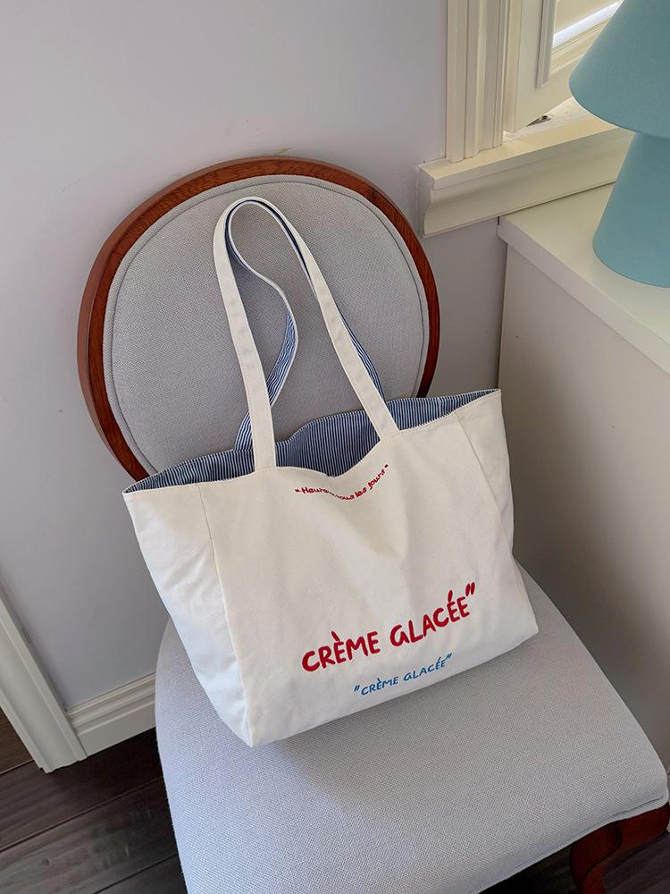 

Original double-sided back thickened embroidery literary and casual canvas single shoulder student large-capacity versatile tote bag women