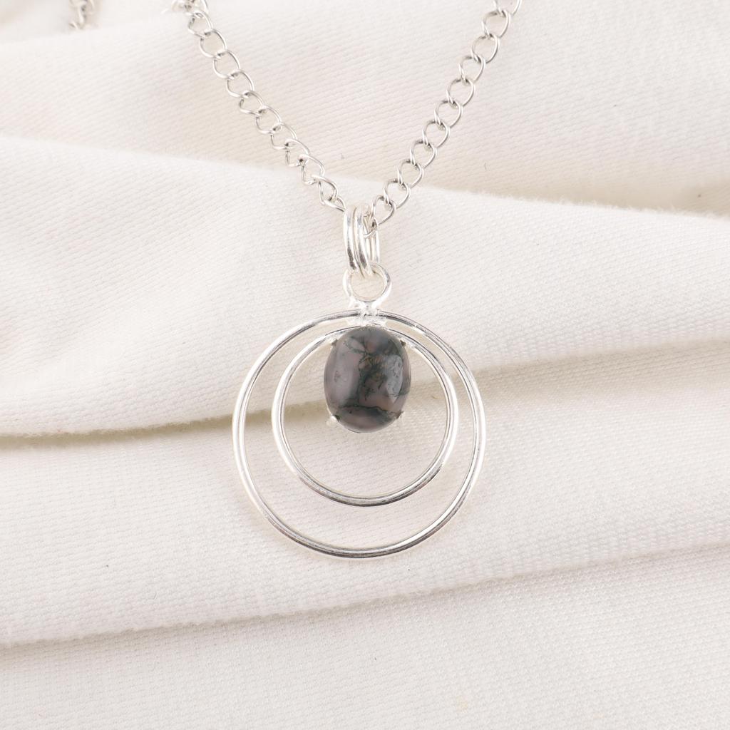 Moss Agate Pendant, Gemstone Jewelry 925 Solid Sterling Silver Pendant, Gift For Women Handmade Pendant