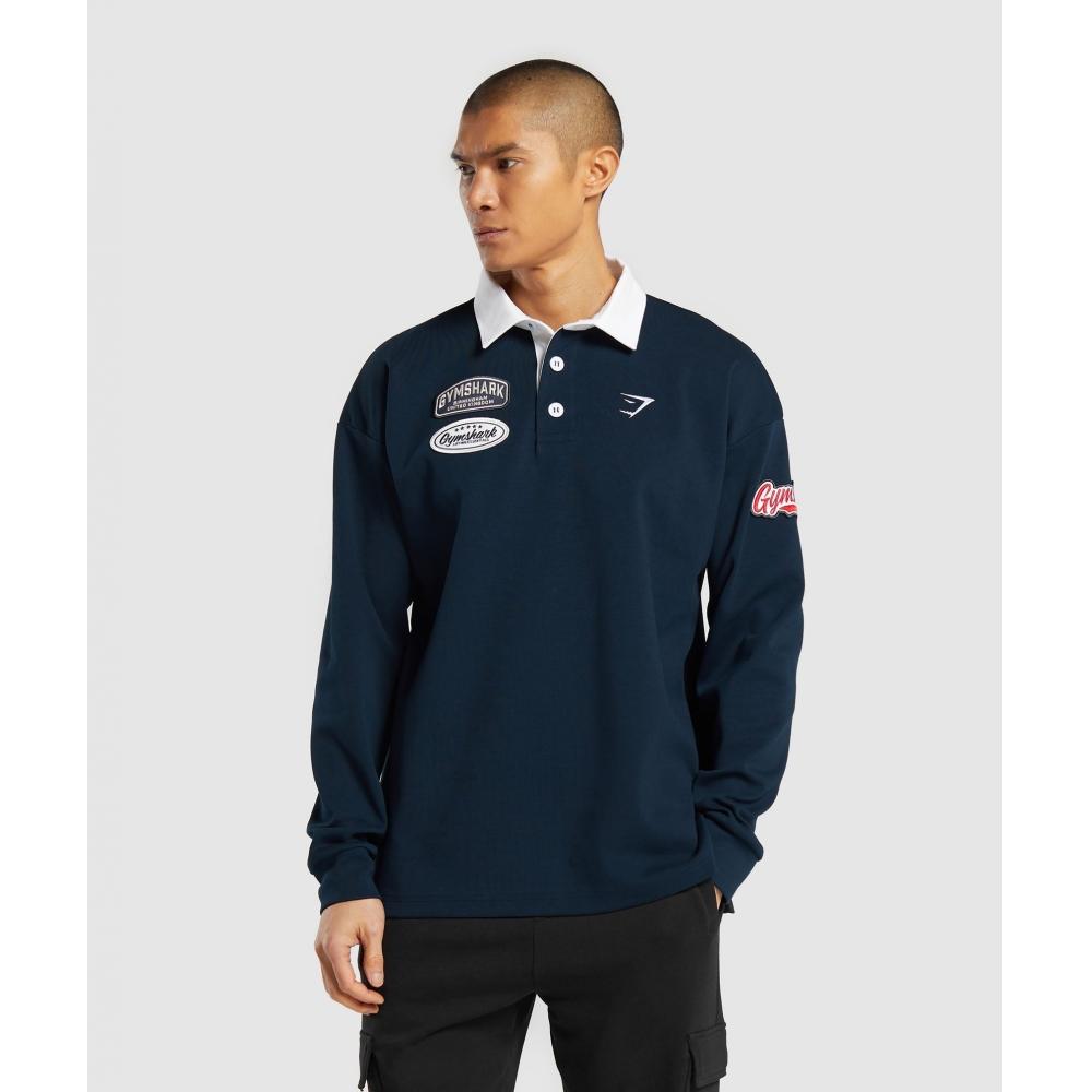

GYMSHARK Rugby Shirt Navy White A6A6Q UCFH